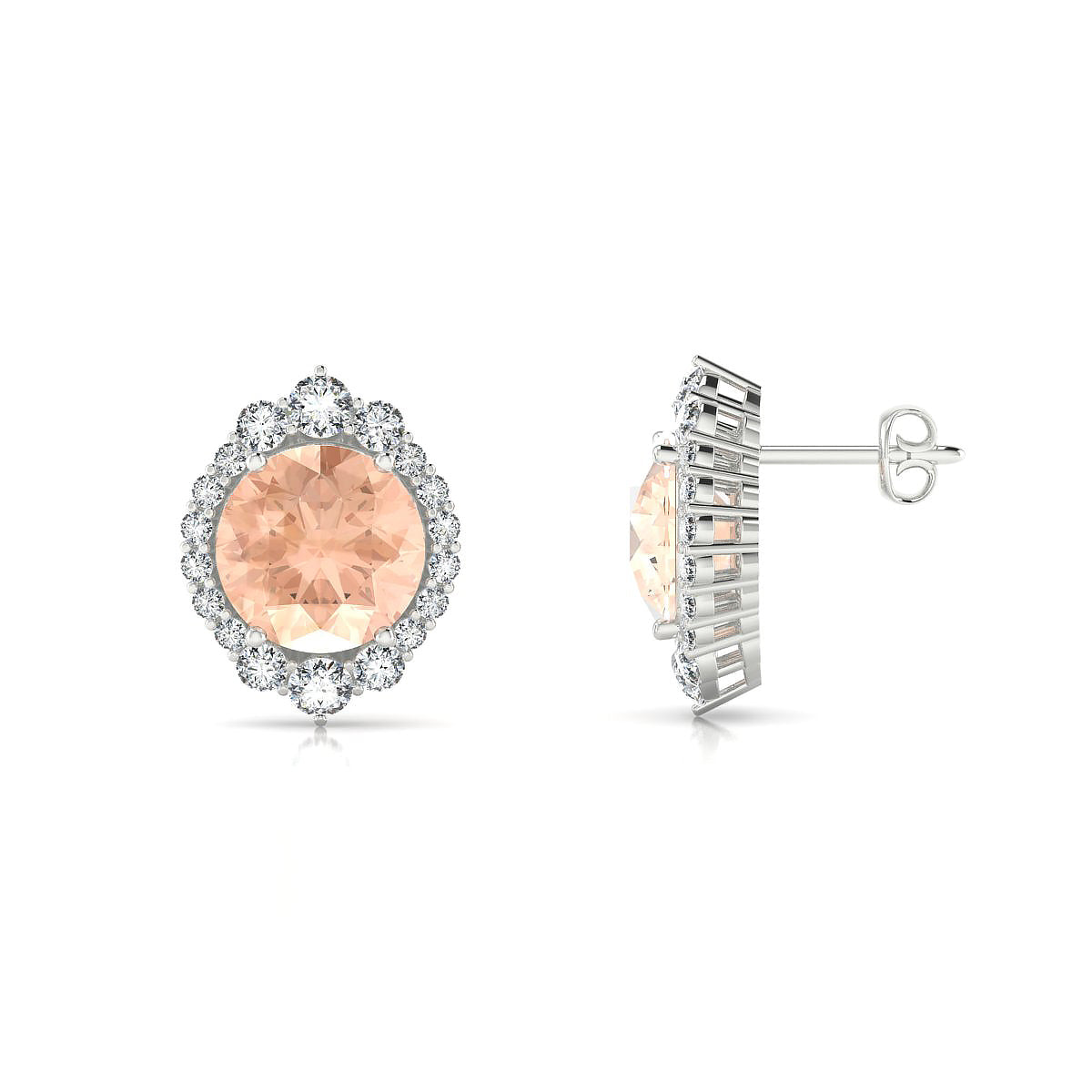 Romance | 18k White Gold 8 mm Round Morganite Earrings
