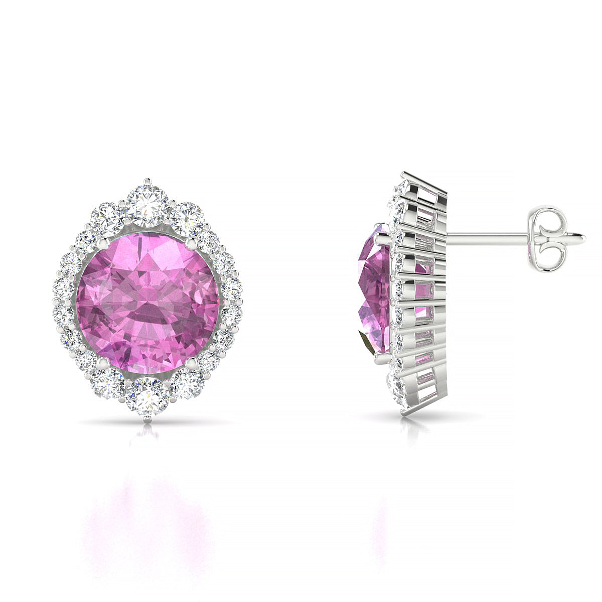 Romance | 18k White Gold 8 mm Round Pink Sapphire Earrings