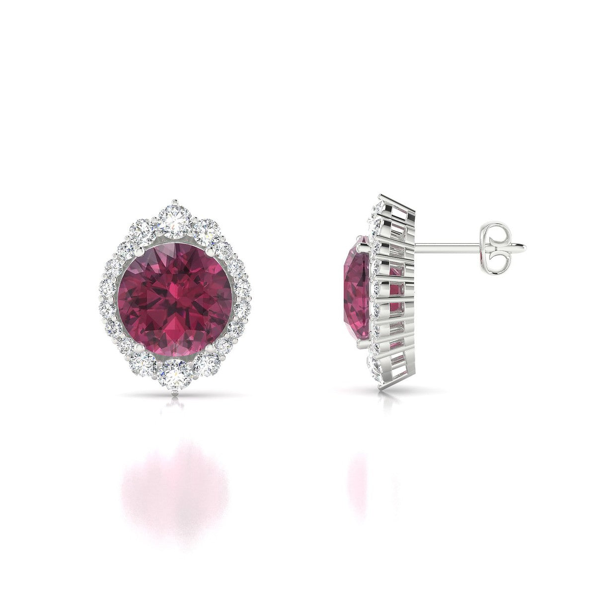 Romance | 18k White Gold 8 mm Round Rhodolite Earrings