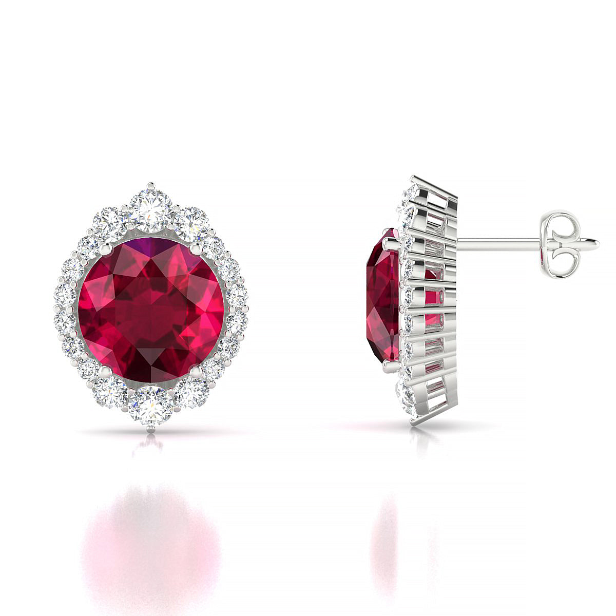 Romance | 18k White Gold 8 mm Round Ruby Earrings