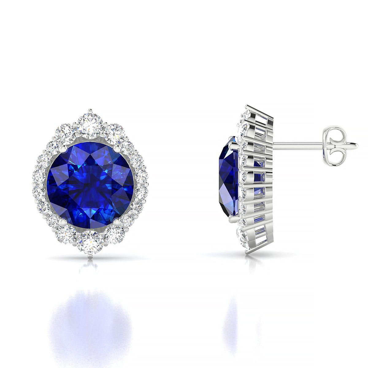 Romance | 18k White Gold 8 mm Round Sapphire Earrings