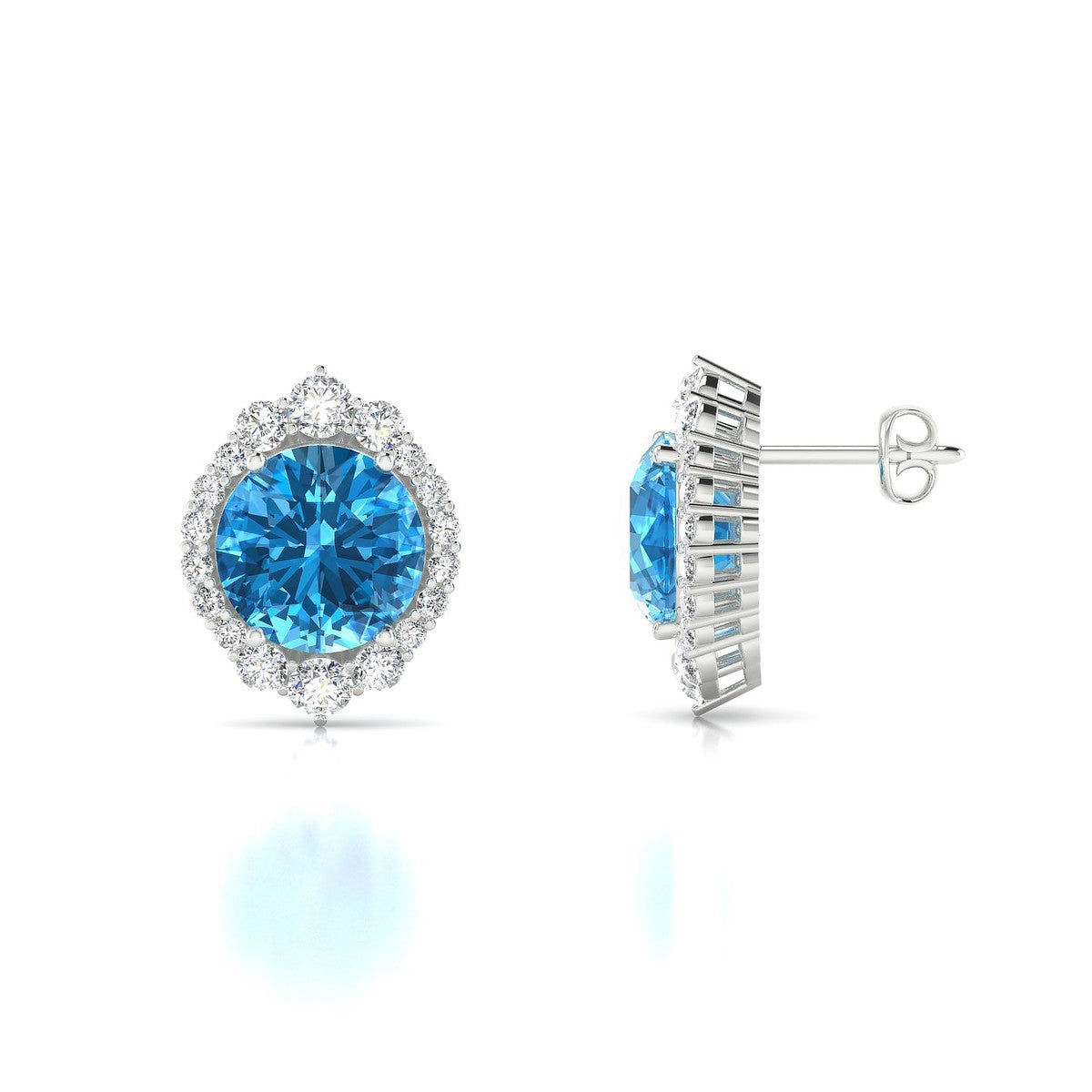 Romance | 18k White Gold 8 mm Round Topaz Earrings