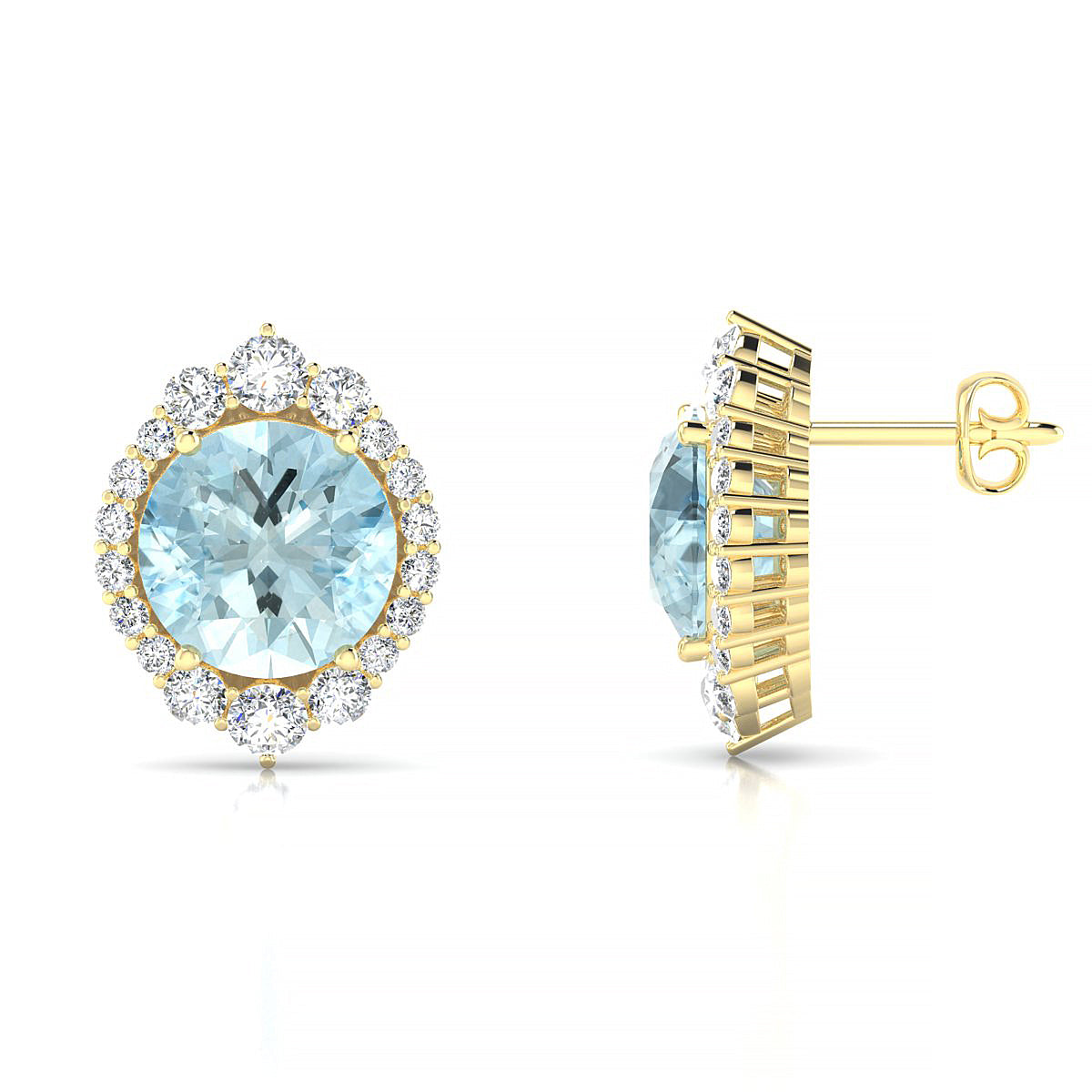 Romance | 18k Yellow Gold 8 mm Round Aquamarine Earrings