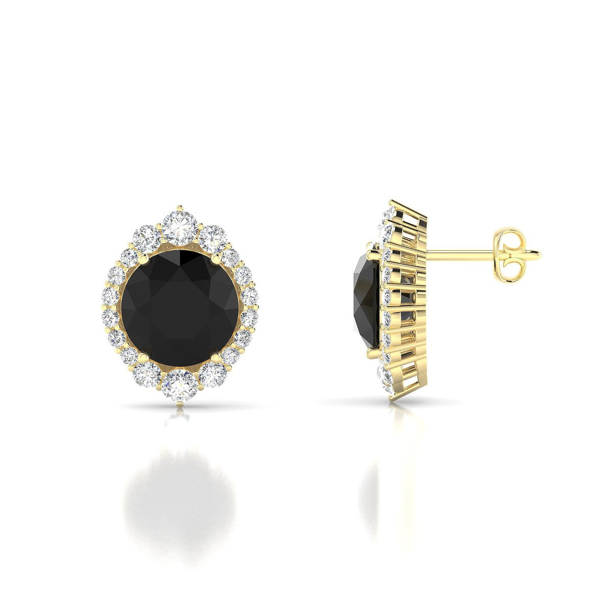 Romance | 18k Yellow Gold 8 mm Round Black Diamond Earrings