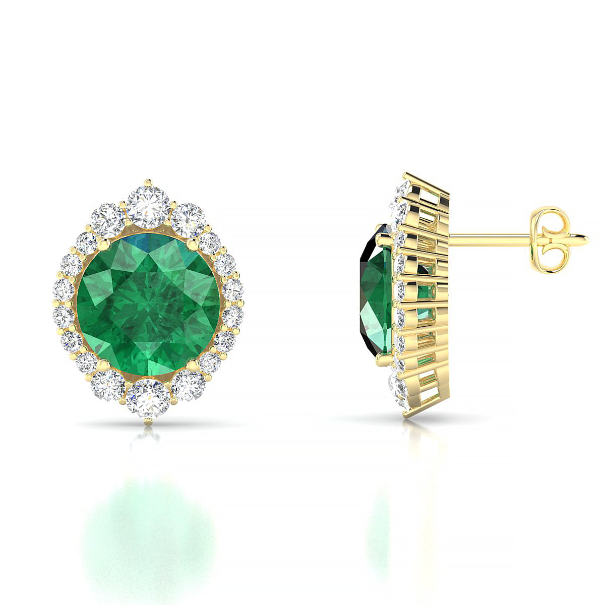 Romance | 18k Yellow Gold 8 mm Round Emerald Earrings