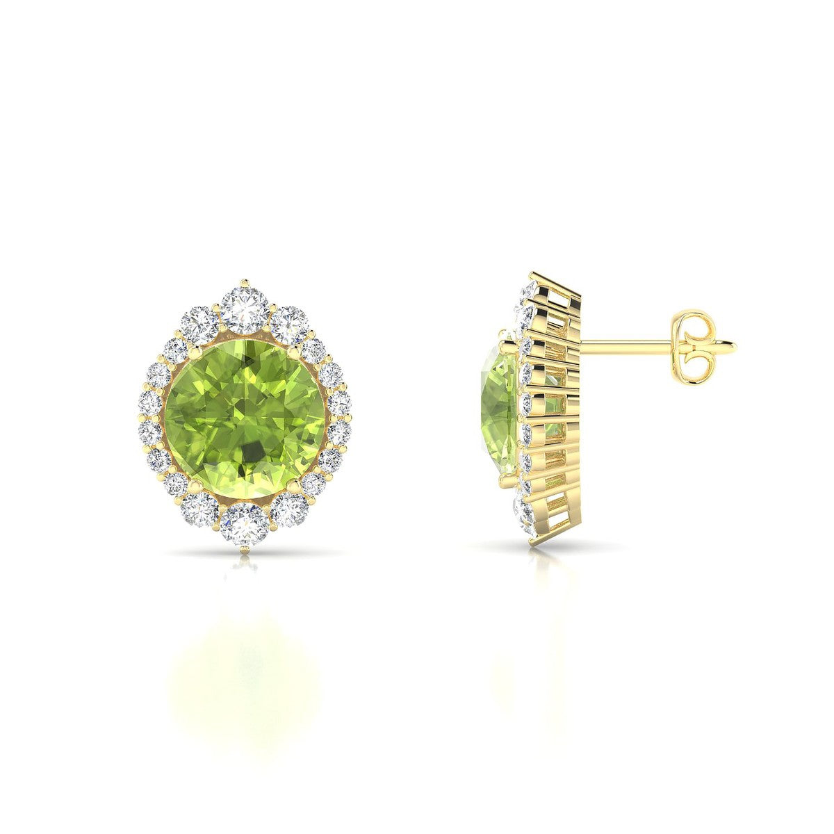 Romance | 18k Yellow Gold 8 mm Round Peridot Earrings