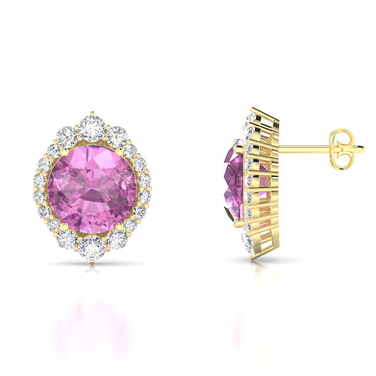 Romance | 18k Yellow Gold 8 mm Round Pink Sapphire Earrings