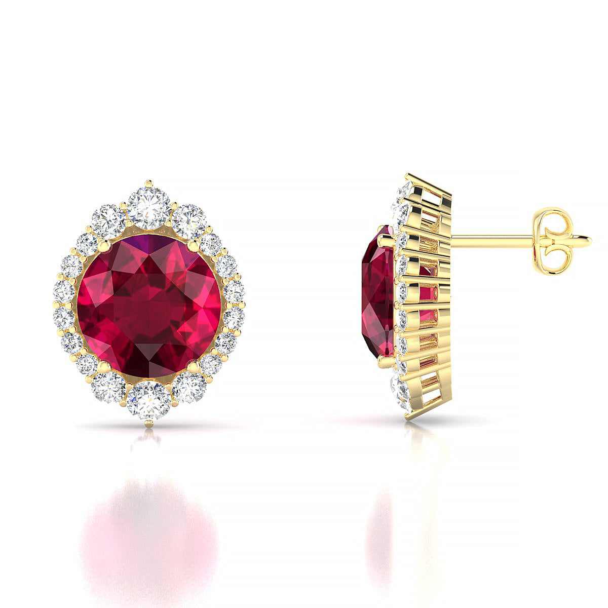 Romance | 18k Yellow Gold 8 mm Round Ruby Earrings