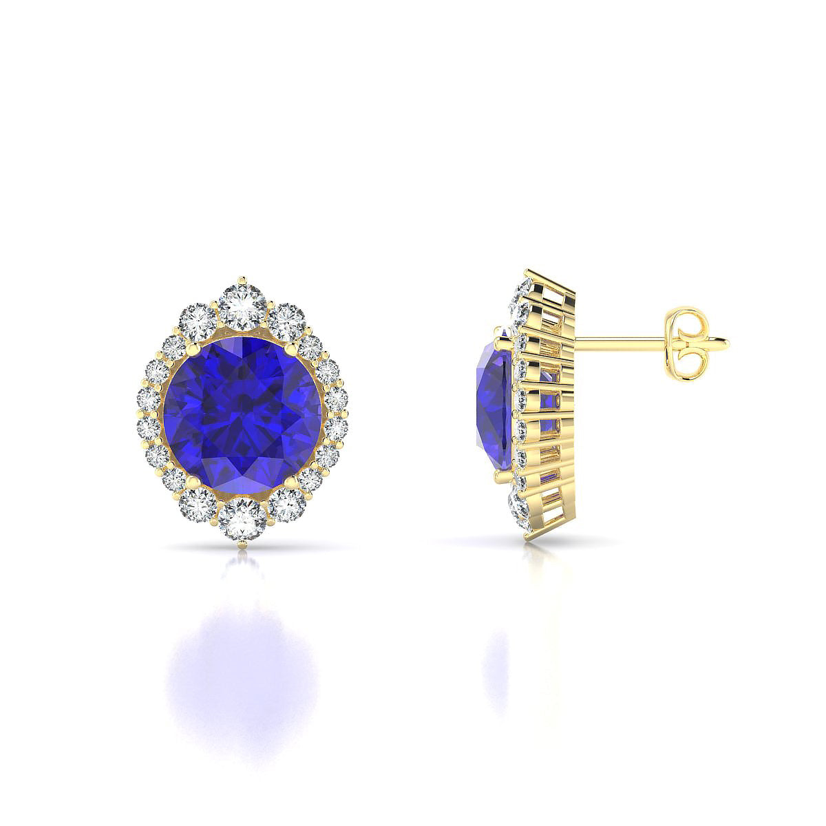 Romance | 18k Yellow Gold 8 mm Round Tanzanite Earrings