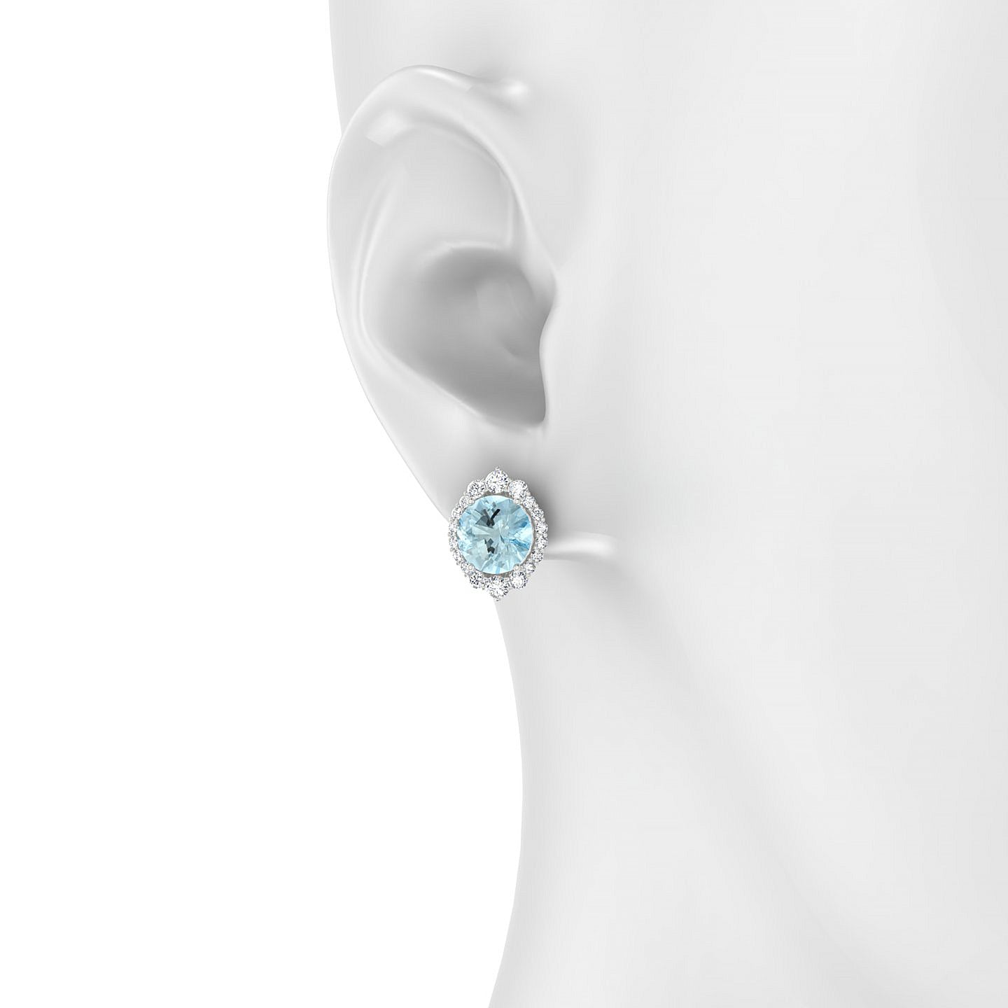 Romance | 18k White Gold 8 mm Round Aquamarine Earrings