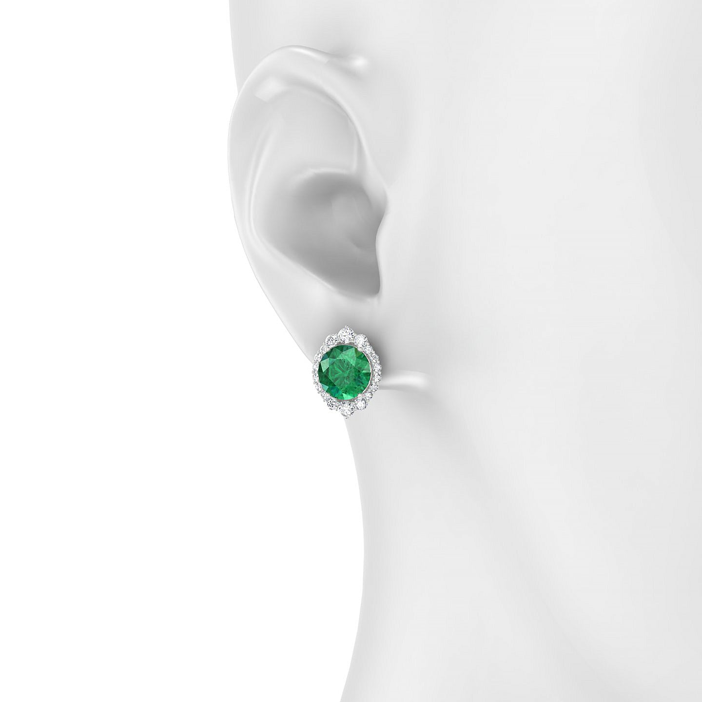Romance | 18k White Gold 8 mm Round Emerald Earrings
