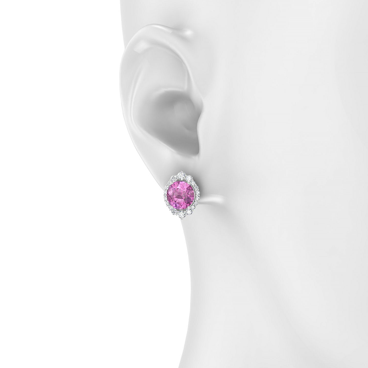 Romance | 18k White Gold 8 mm Round Pink Sapphire Earrings