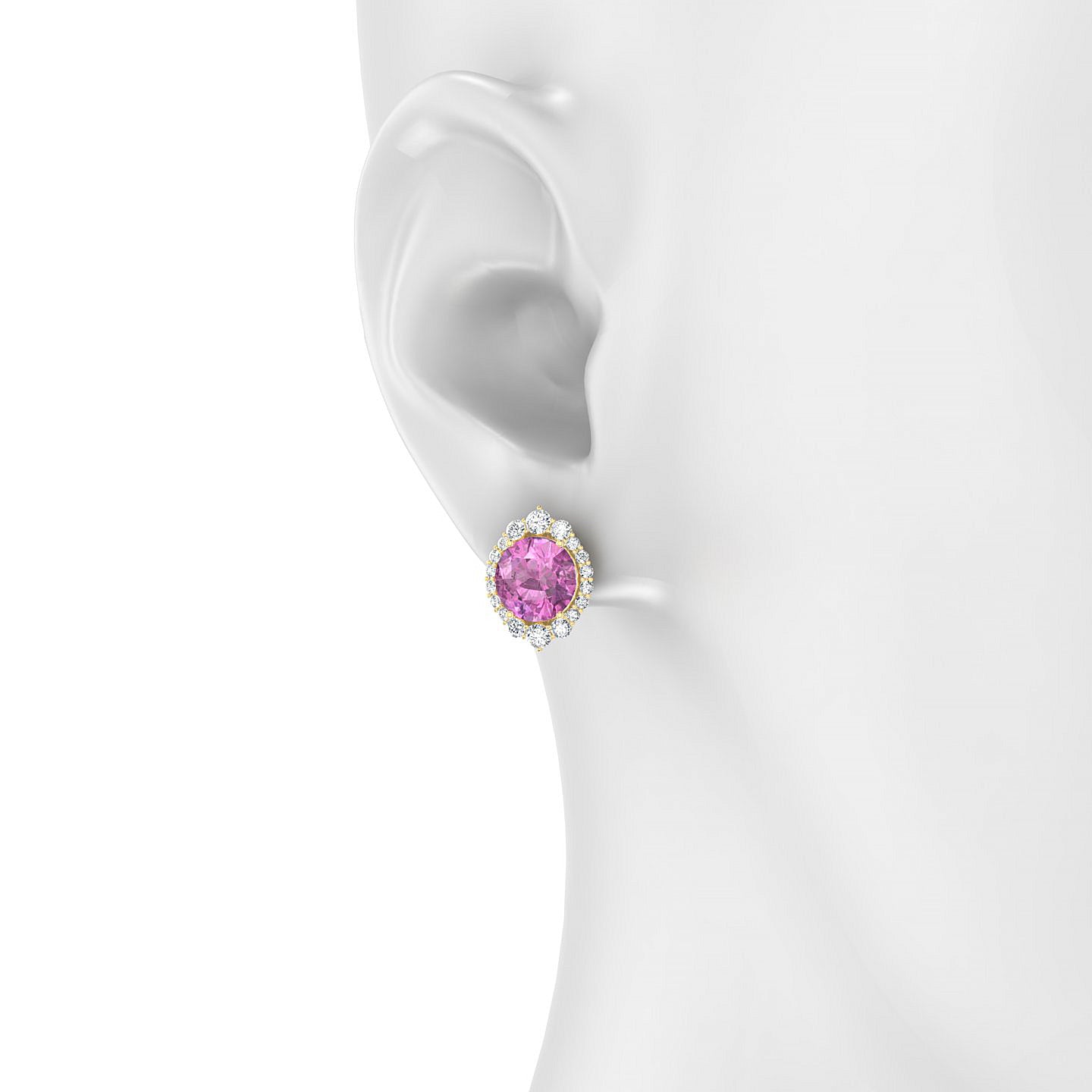 Romance | 18k Yellow Gold 8 mm Round Pink Sapphire Earrings