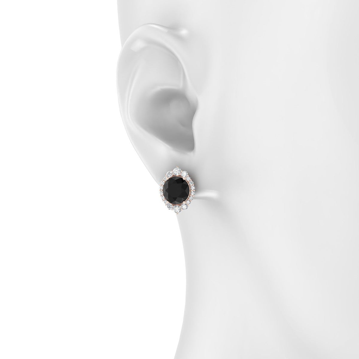 Romance | 18k Rose Gold 8 mm Round Black Diamond Earrings
