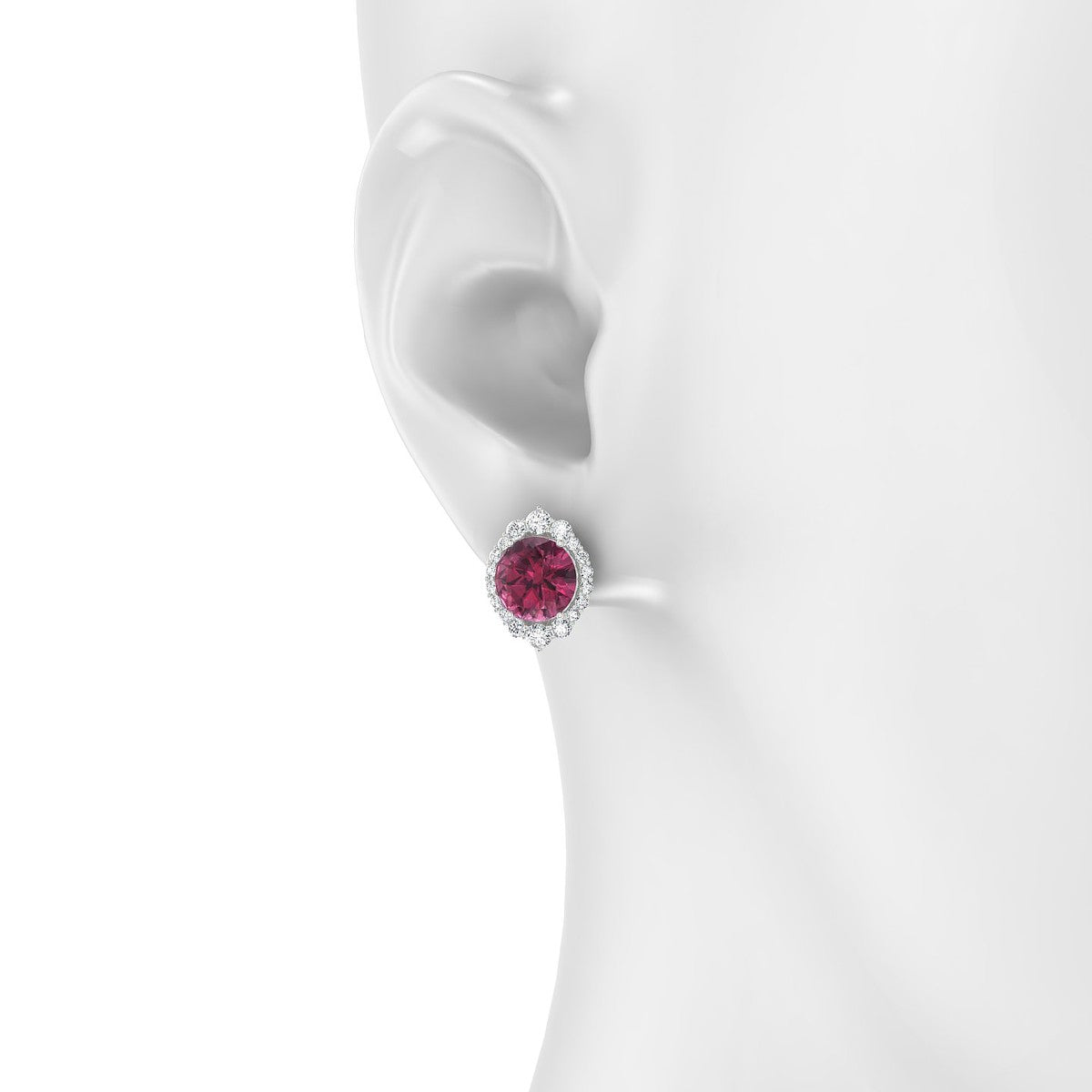 Romance | 18k White Gold 8 mm Round Rhodolite Earrings