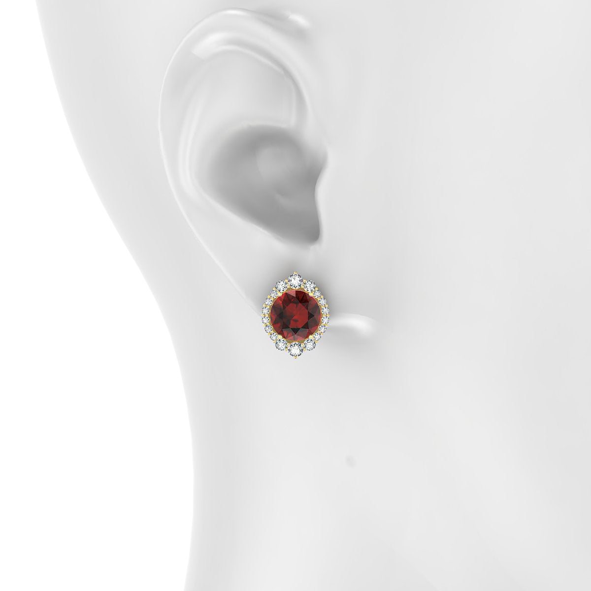 Romance | 18k Yellow Gold 8 mm Round Garnet Earrings