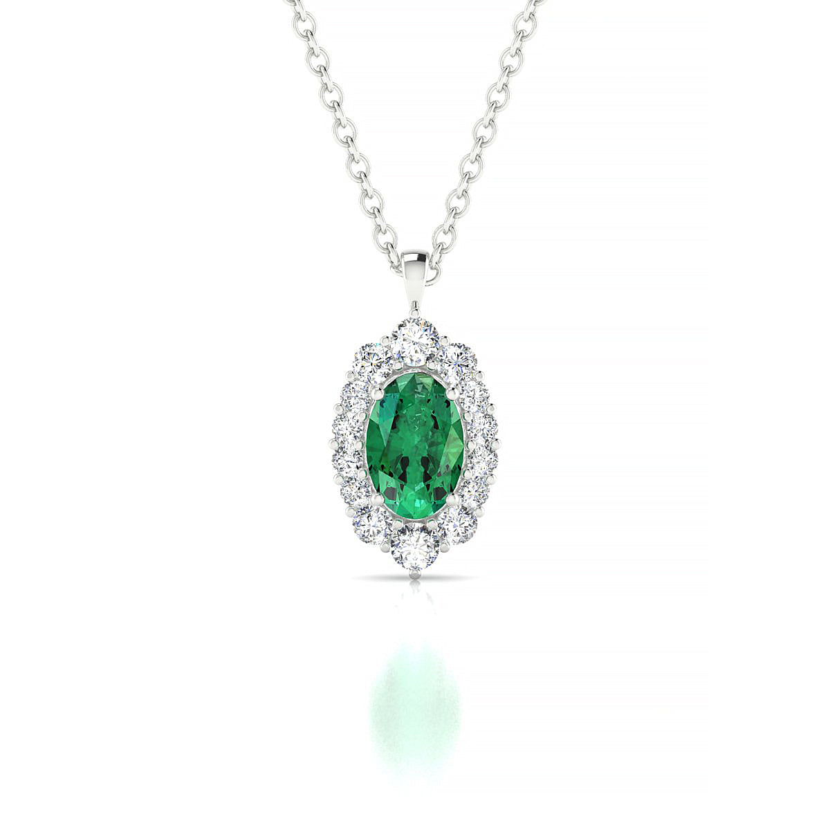 Romance | 18k White Gold 6 x 4 mm Oval Emerald Pendant