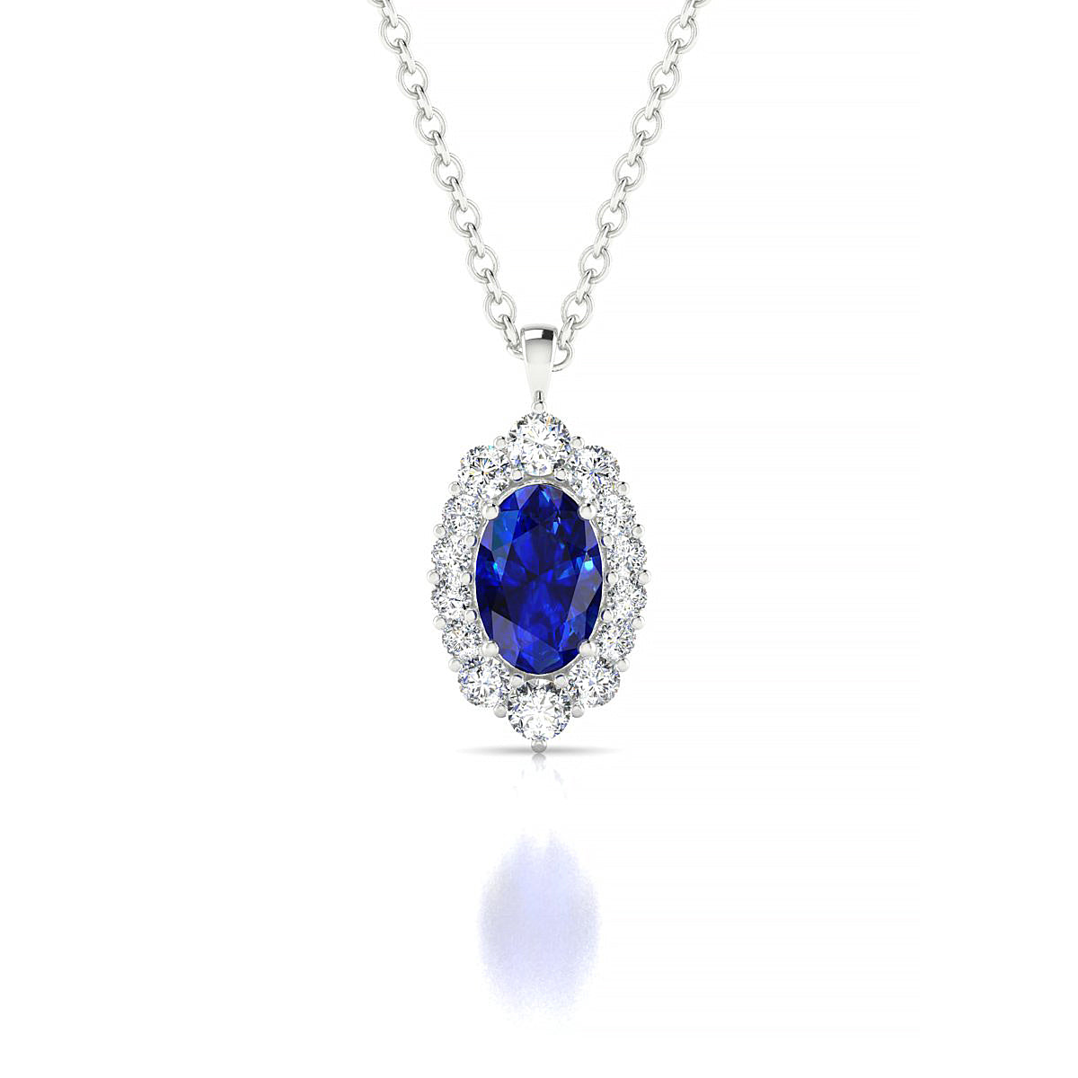 Romance | 18k White Gold 6 x 4 mm Oval Sapphire Pendant
