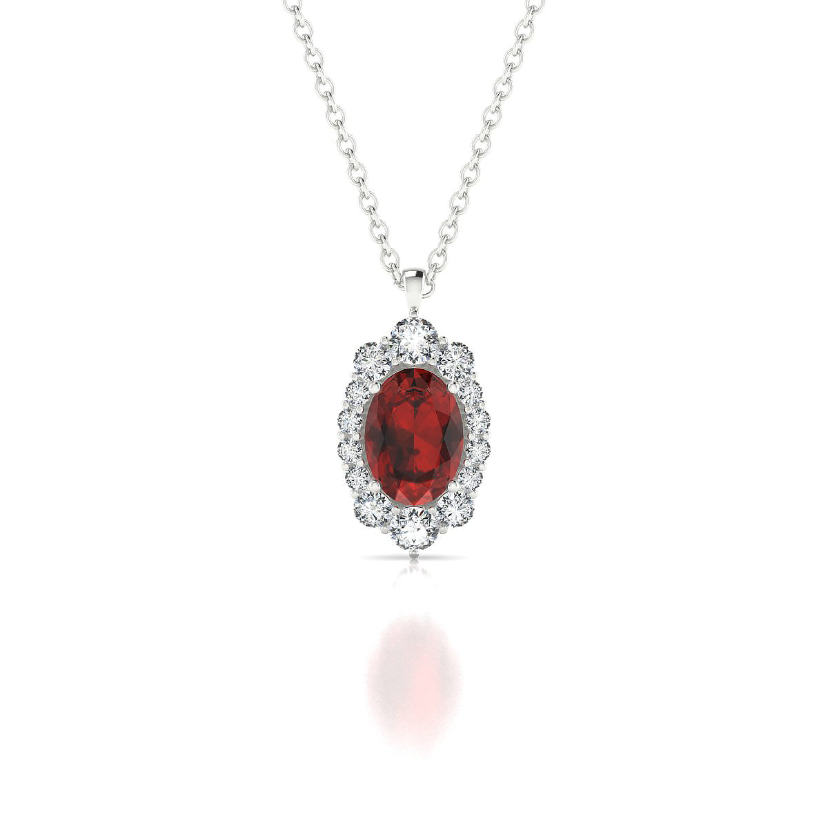 Romance | 18k White Gold 7 x 5 mm Oval Garnet Pendant