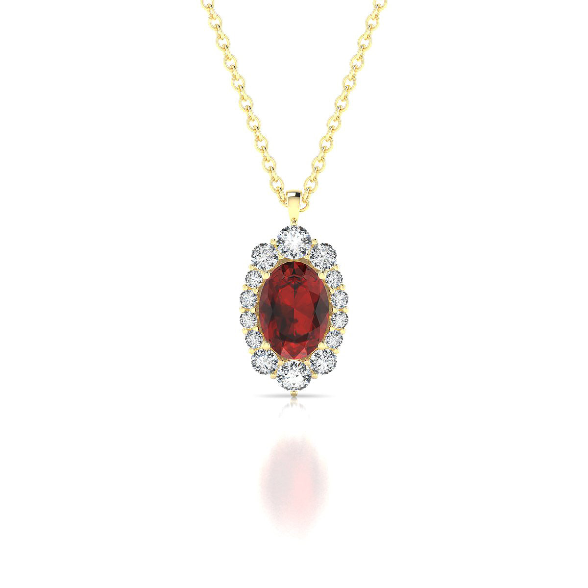 Romance | 18k Yellow Gold 7 x 5 mm Oval Garnet Pendant