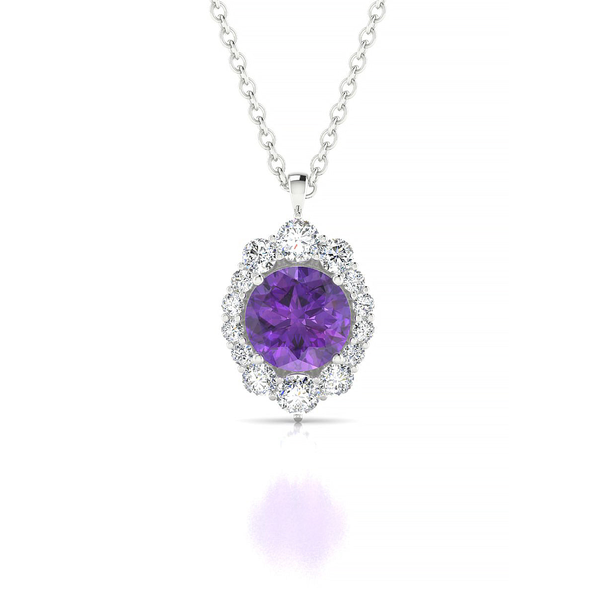 Romance | 18k White Gold 6 mm Round Amethyst Pendant