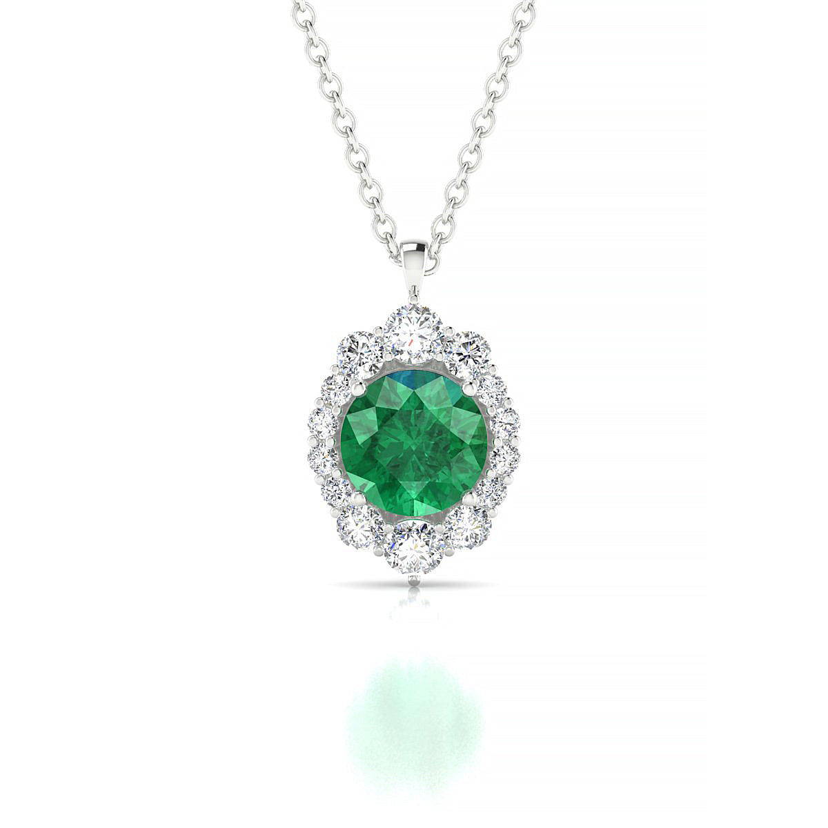 Romance | 18k White Gold 6 mm Round Emerald Pendant