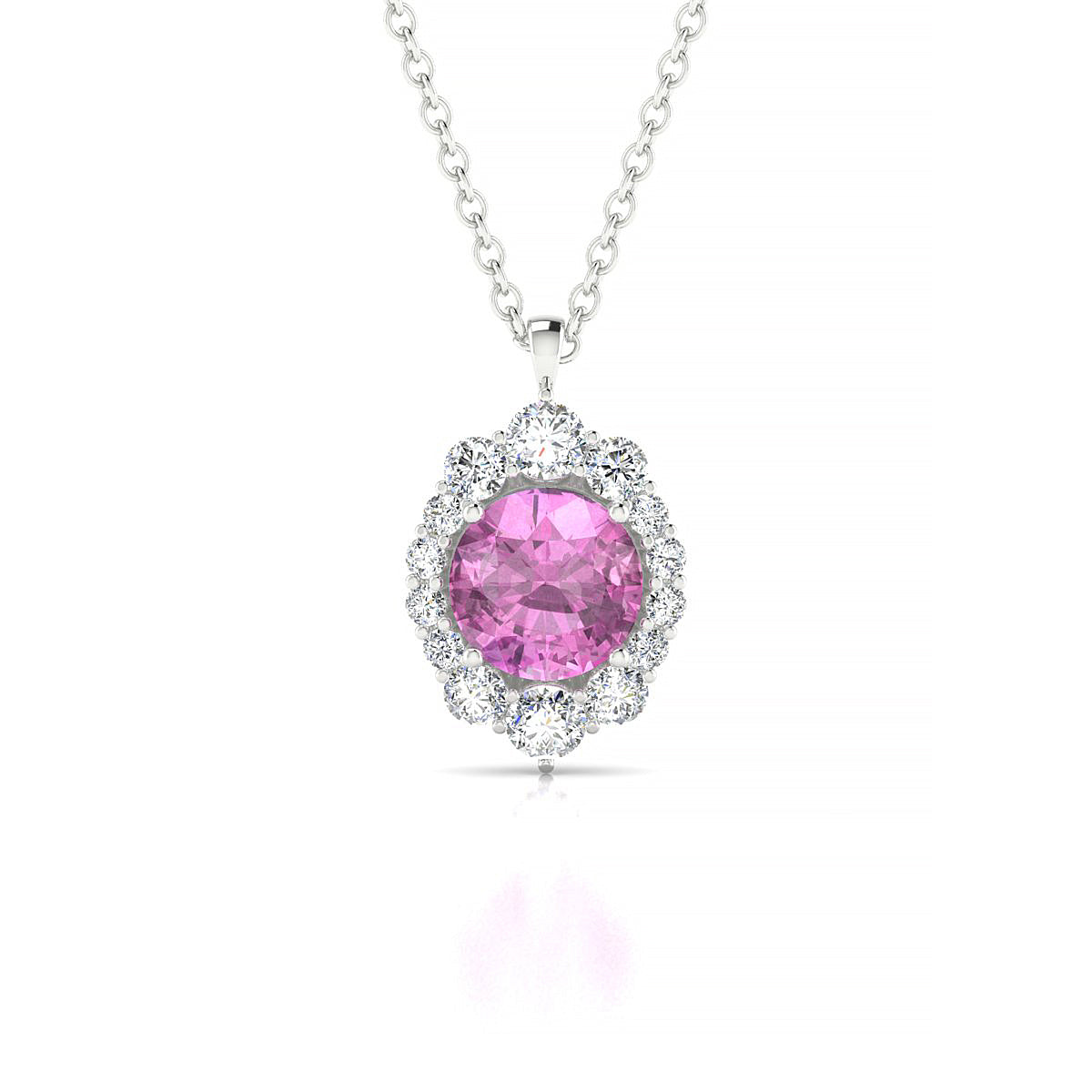 Romance | 18k White Gold 6 mm Round Pink Sapphire Pendant
