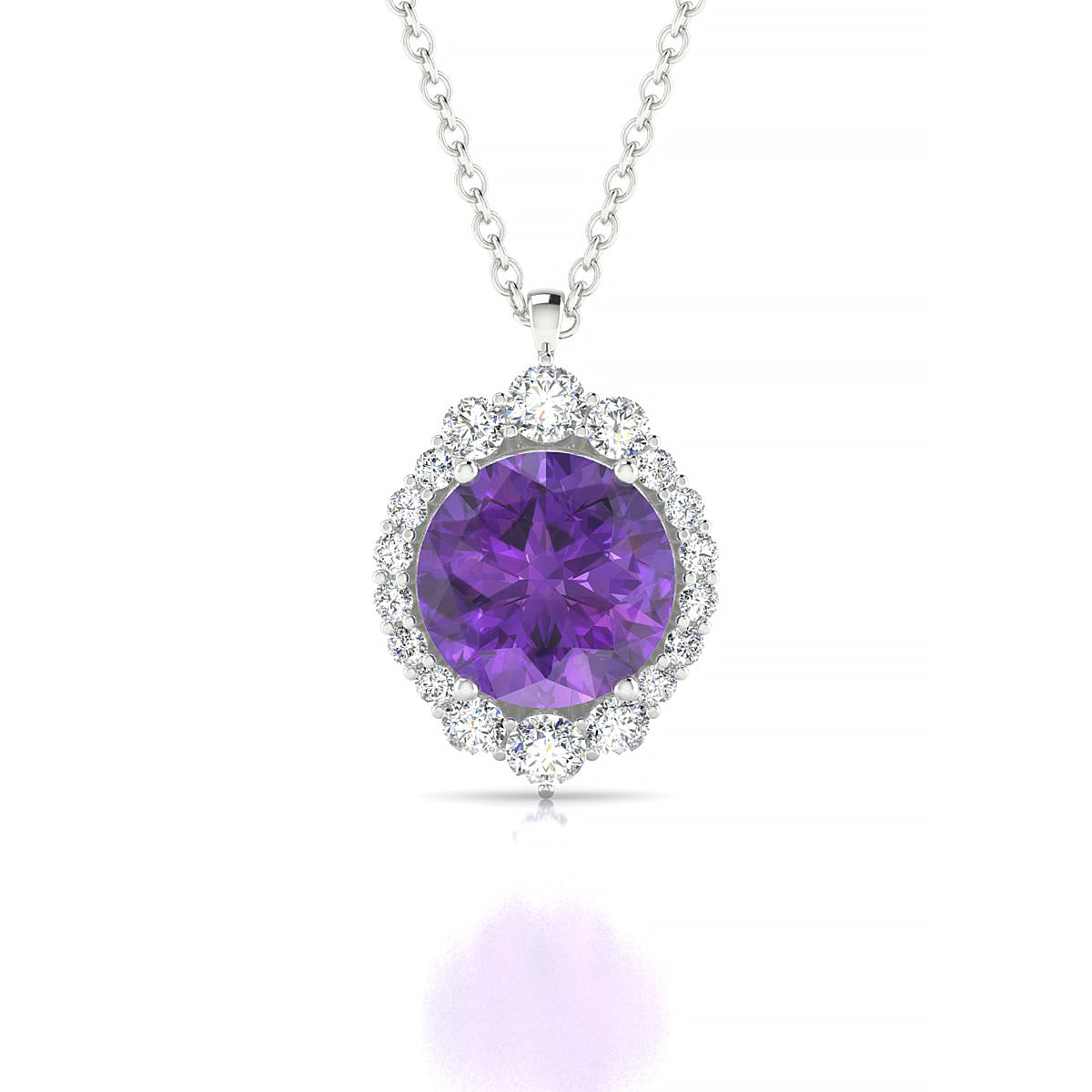 Romance | 18k White Gold 8 mm Round Amethyst Pendant