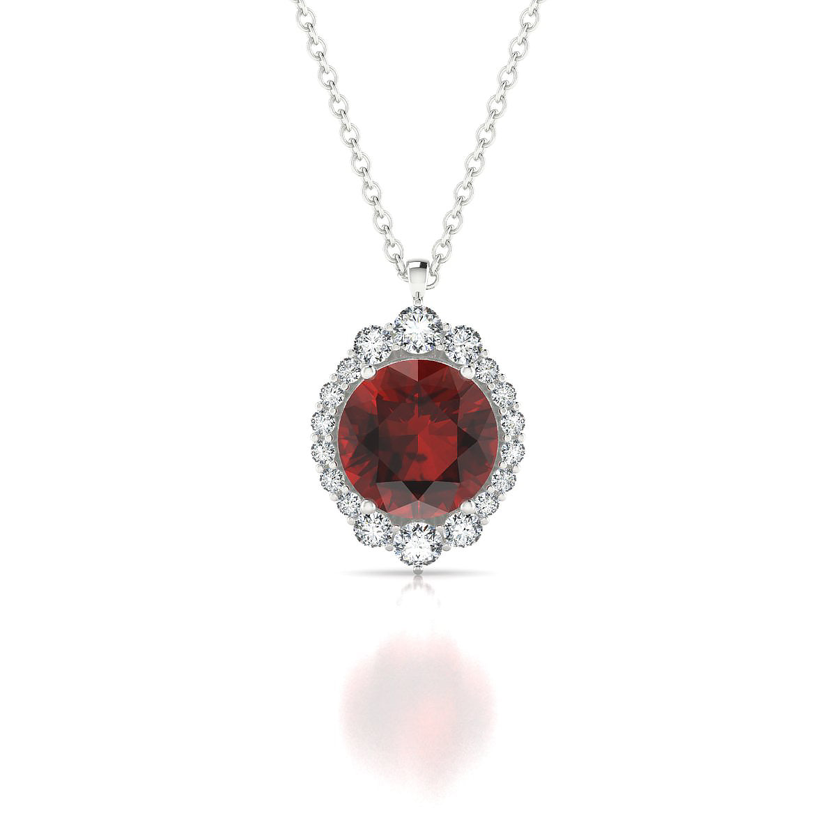 Romance | 18k White Gold 8 mm Round Garnet Pendant