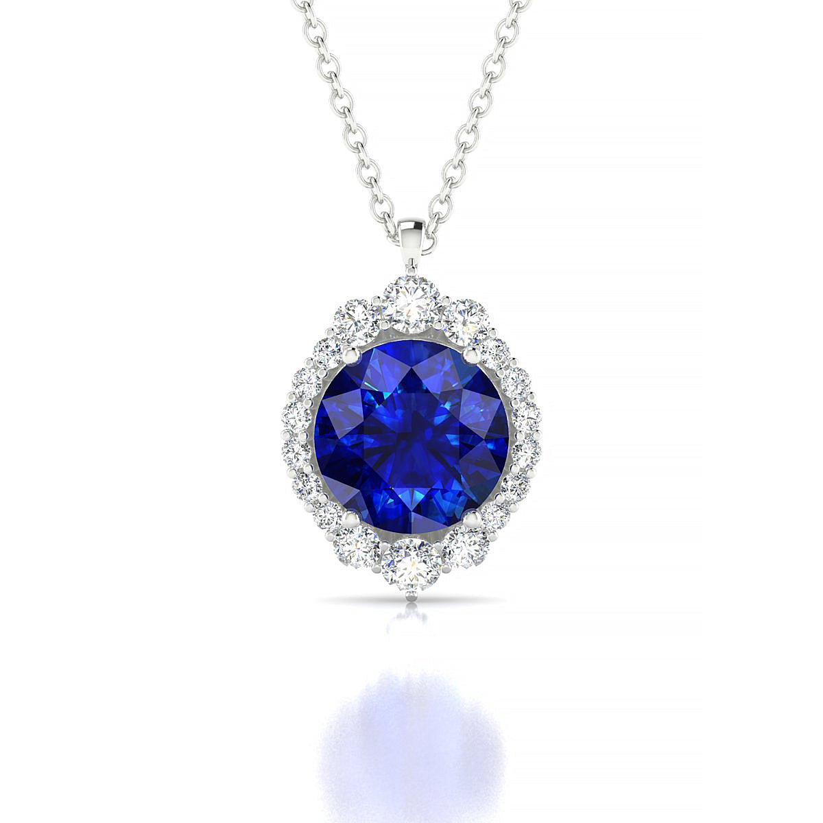 Romance | 18k White Gold 8 mm Round Sapphire Pendant