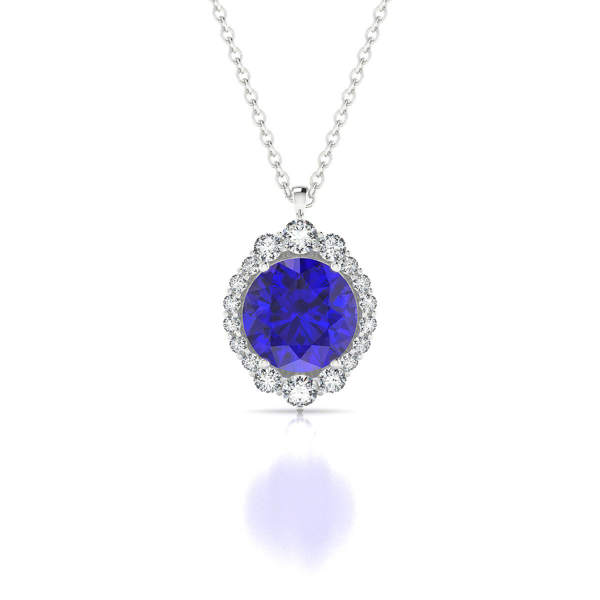 Romance | 18k White Gold 8 mm Round Tanzanite Pendant