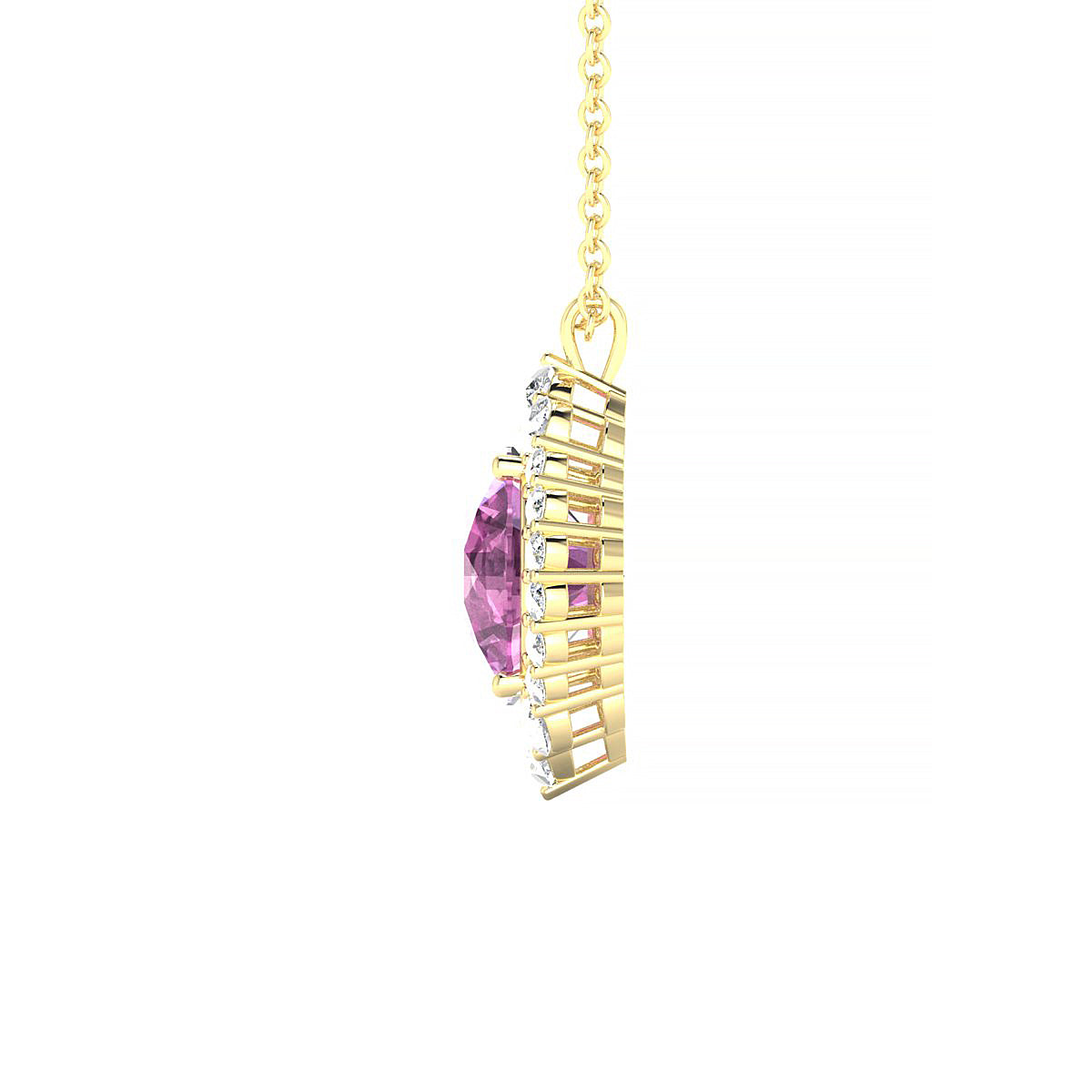 Romance | 18k Yellow Gold 8 mm Round Pink Sapphire Pendant