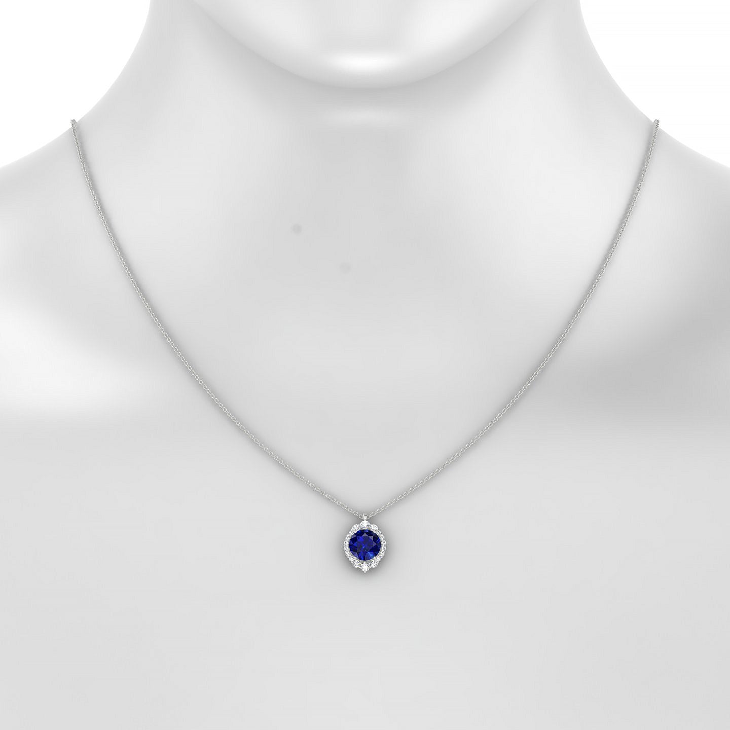 Romance | 18k White Gold 8 mm Round Sapphire Pendant