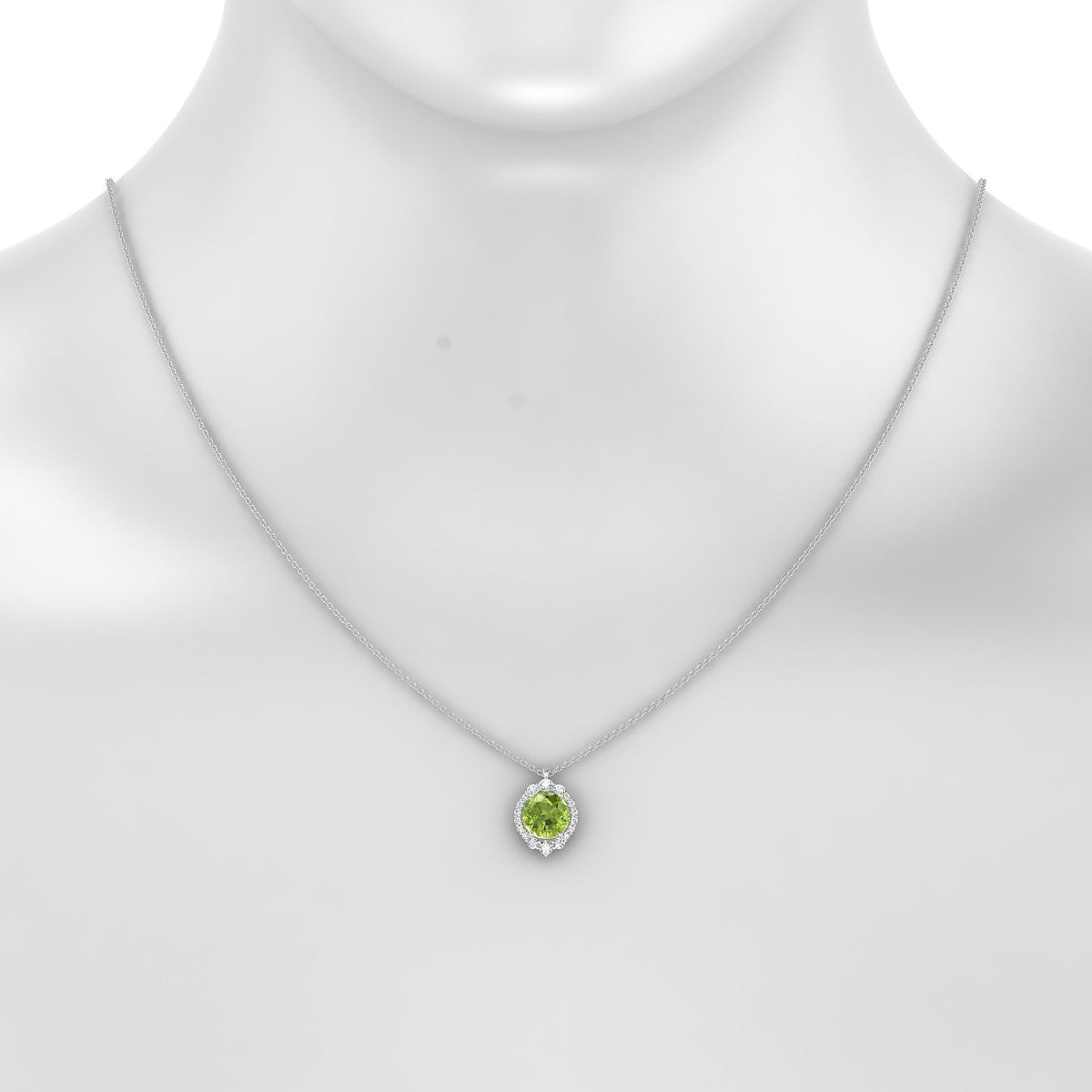 Romance | 18k White Gold 8 mm Round Peridot Pendant