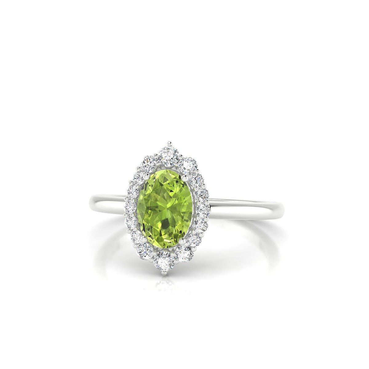 Romance | 18k White Gold 7 x 5 mm Oval Peridot Ring