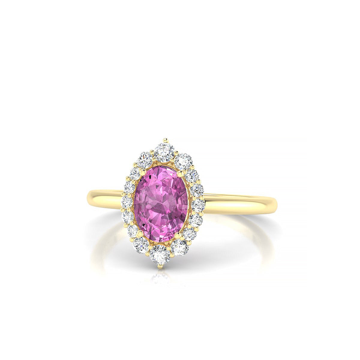 Romance | 18k Yellow Gold 7 x 5 mm Oval Pink Sapphire Ring