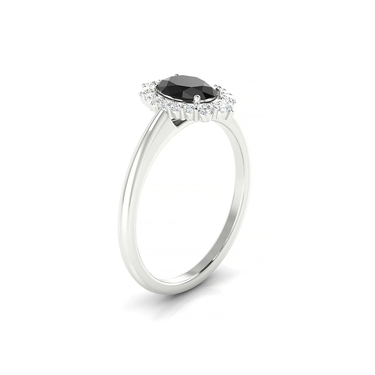 Romance | 18k White Gold 7 x 5 mm Oval Black Diamond Ring