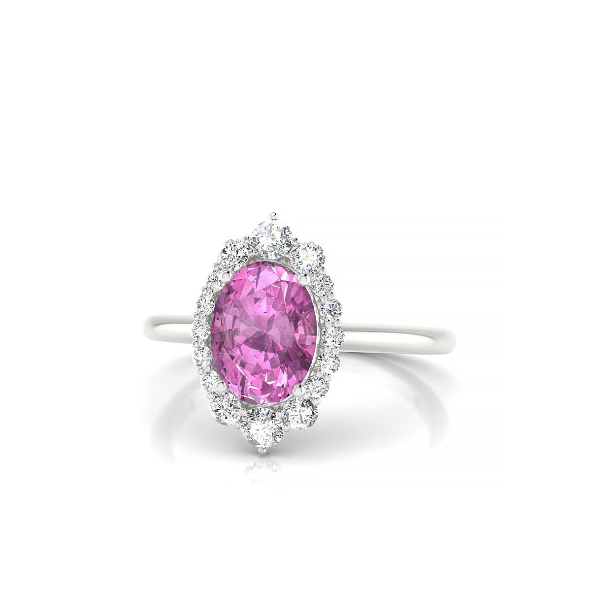 Romance | 18k White Gold 8 x 6 mm Oval Pink Sapphire Ring