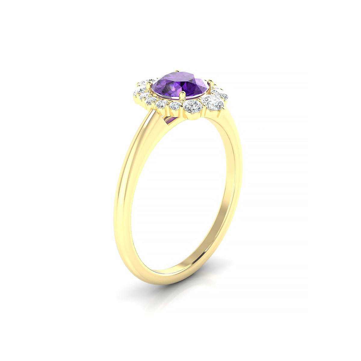 Romance | 18k Yellow Gold 6 mm Round Amethyst Ring