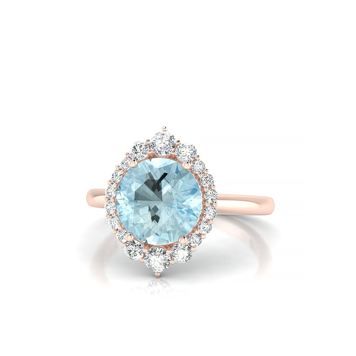 Romance | 18k Rose Gold 8 mm Round Aquamarine Ring
