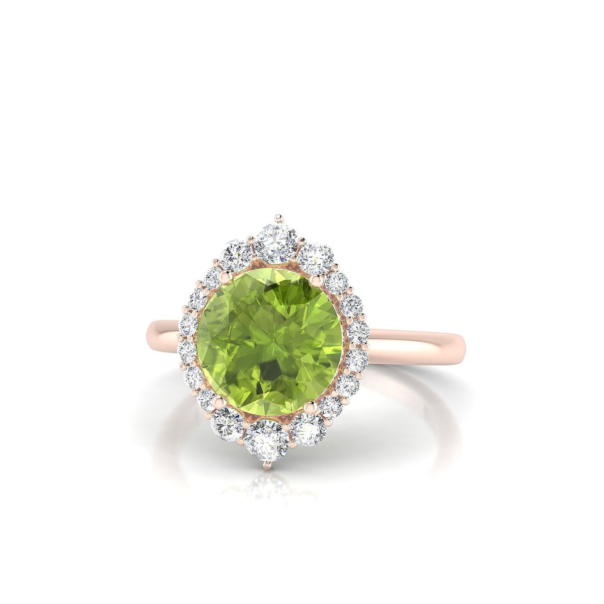 Romance | 18k Rose Gold 8 mm Round Peridot Ring
