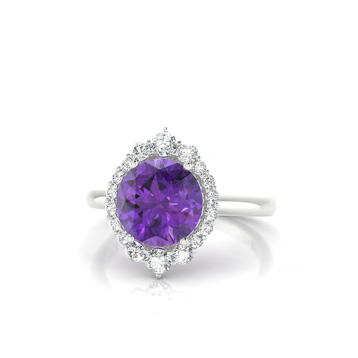 Romance | 18k White Gold 8 mm Round Amethyst Ring