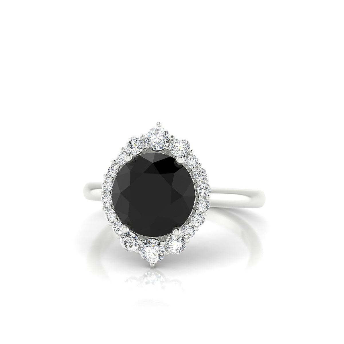 Romance | 18k White Gold 8 mm Round Black Diamond Ring