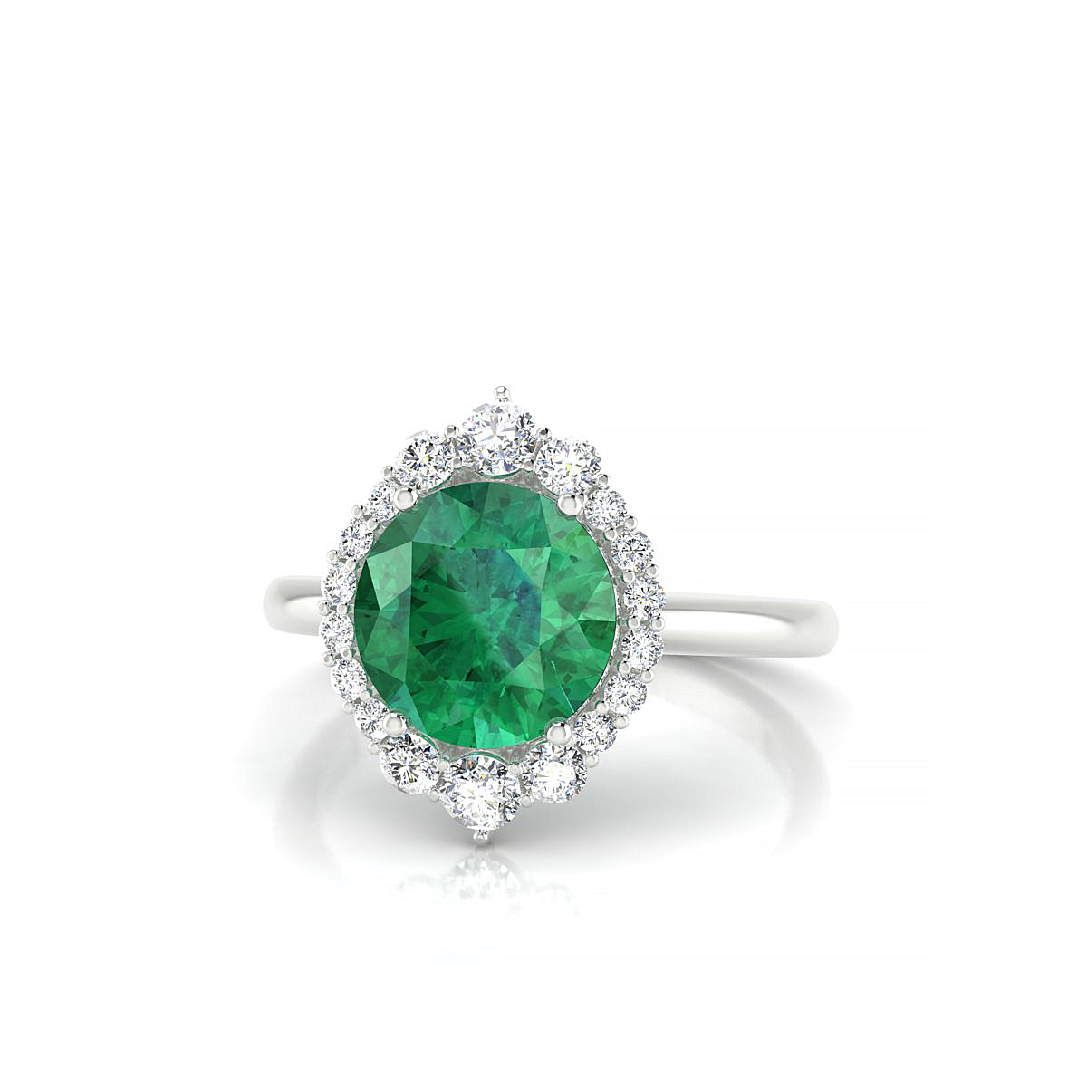 Romance | 18k White Gold 8 mm Round Emerald Ring