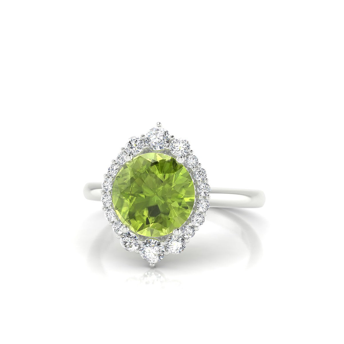 Romance | 18k White Gold 8 mm Round Peridot Ring