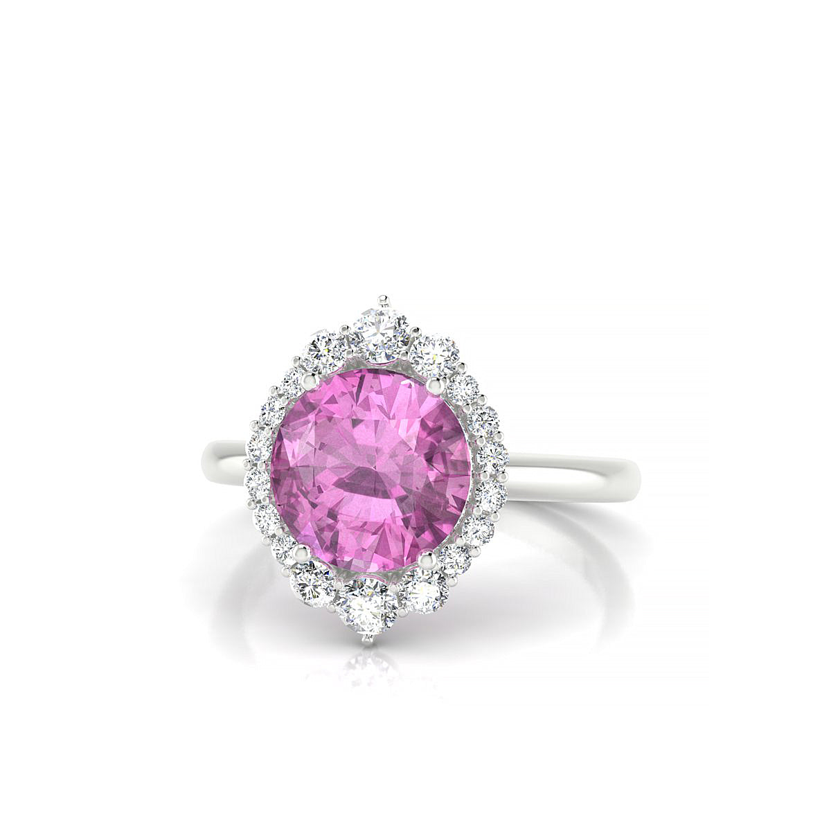 Romance | 18k White Gold 8 mm Round Pink Sapphire Ring