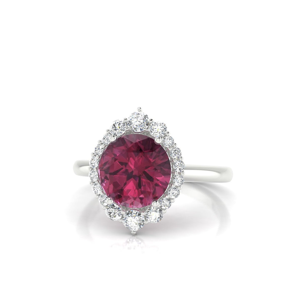 Romance | 18k White Gold 8 mm Round Rhodolite Ring