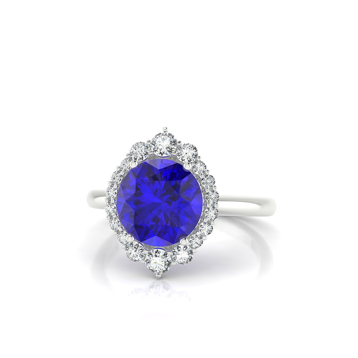 Romance | 18k White Gold 8 mm Round Tanzanite Ring
