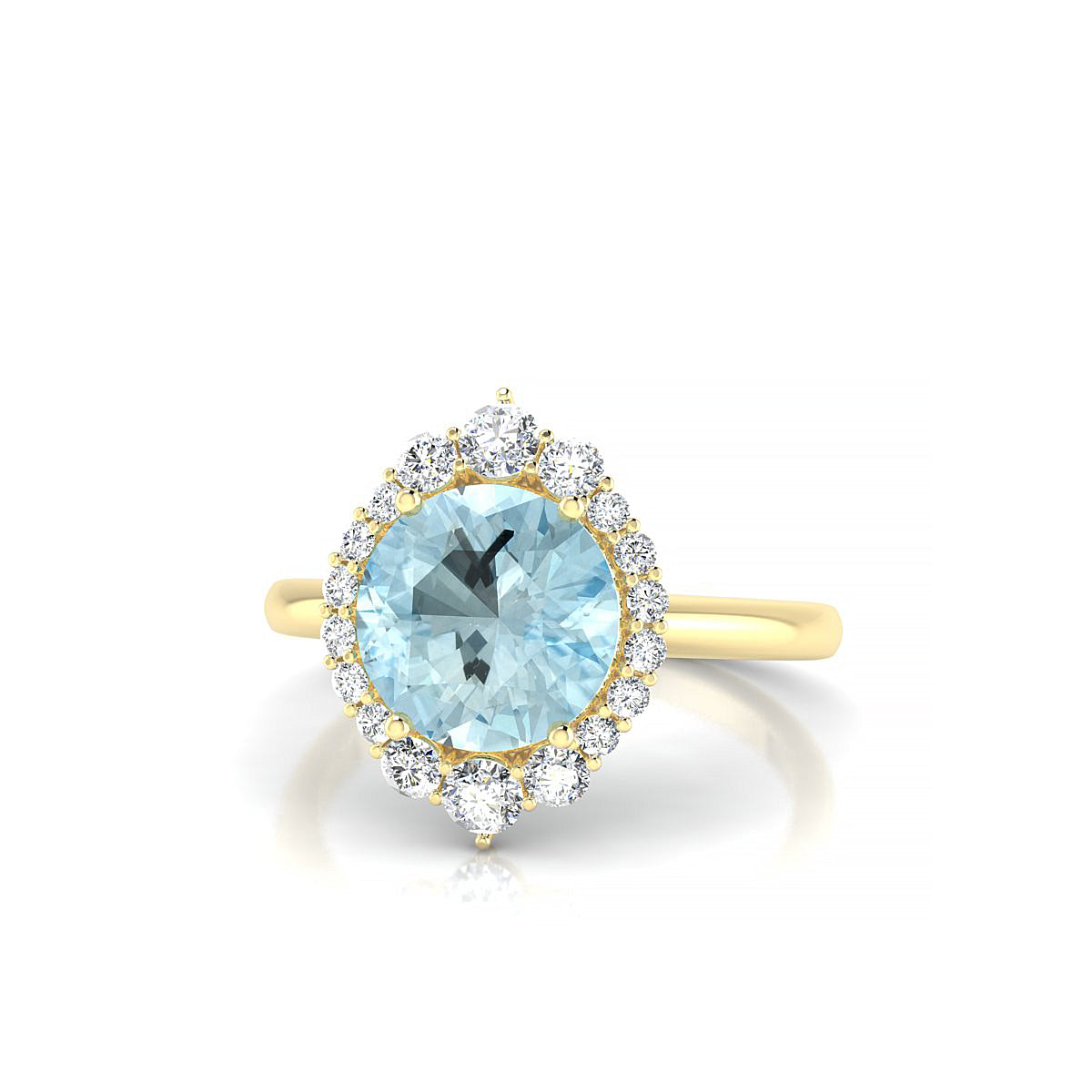 Romance | 18k Yellow Gold 8 mm Round Aquamarine Ring