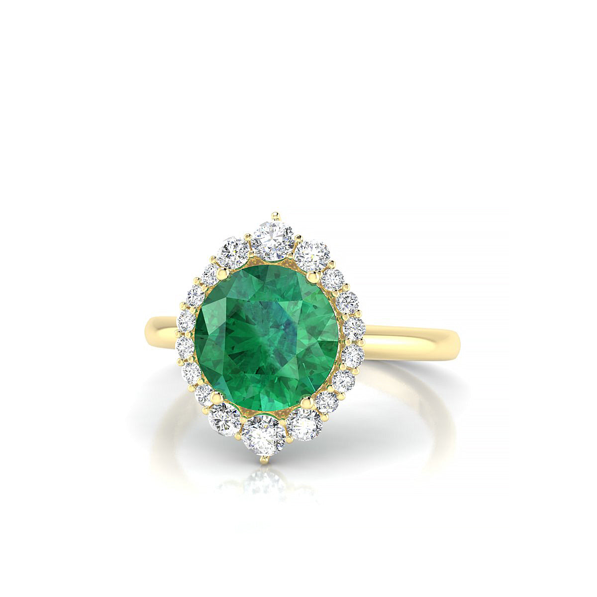 Romance | 18k Yellow Gold 8 mm Round Emerald Ring